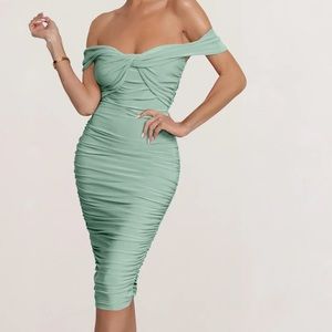 Club L London Sage off the Shoulder Midi Dress. Size 10
